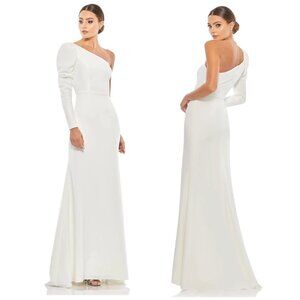 MAC DUGGAL One Shoulder Puff Sleeve Gown in White Size US 14